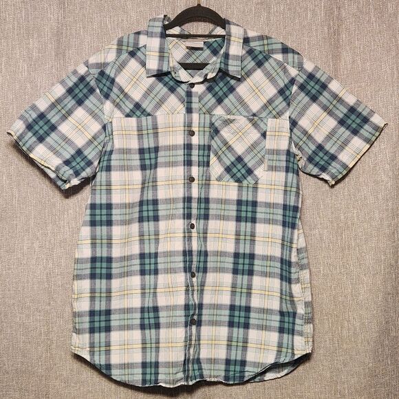 Columbia Button Down Short Sleeve Plaid Business Casual Cotton Mens Large - Picture 1 of 10